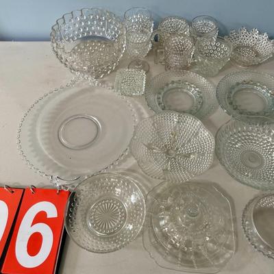 Vintage 17pc lot mixed clear hobnail glass dishes