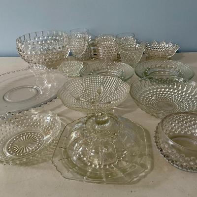 Vintage 17pc lot mixed clear hobnail glass dishes