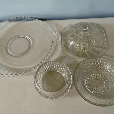 Vintage 17pc lot mixed clear hobnail glass dishes