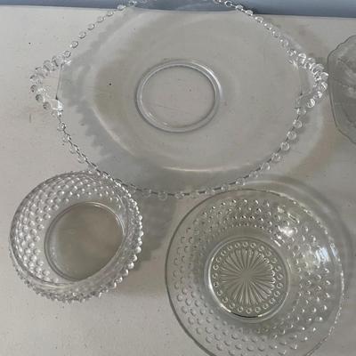 Vintage 17pc lot mixed clear hobnail glass dishes