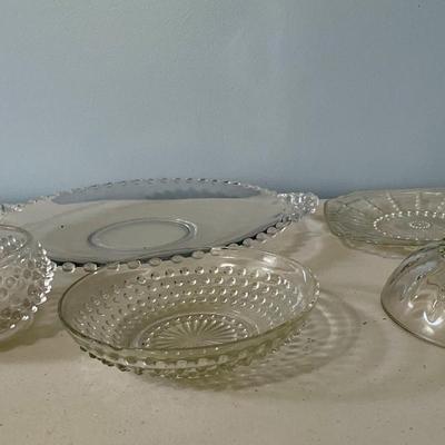 Vintage 17pc lot mixed clear hobnail glass dishes