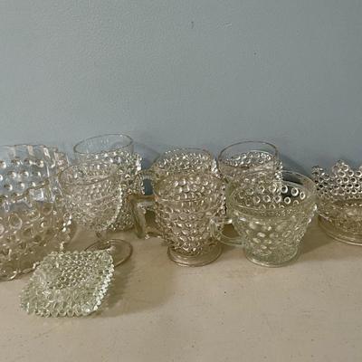 Vintage 17pc lot mixed clear hobnail glass dishes