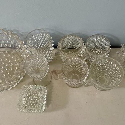 Vintage 17pc lot mixed clear hobnail glass dishes