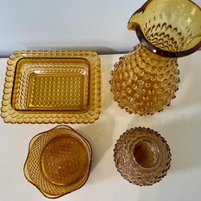 Vintage 4pc lot of amber hobnail glass