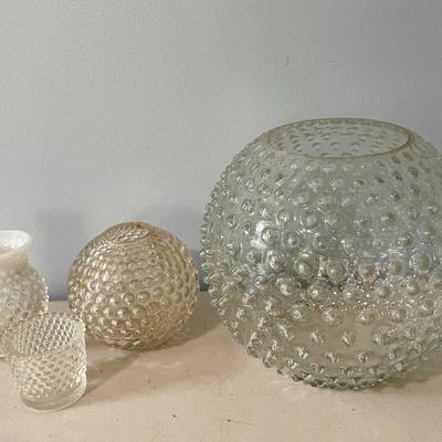 Vintage 7pc lot of colored and clear hobnail glass