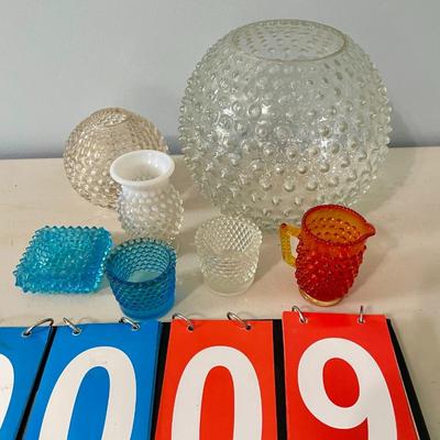 Vintage 7pc lot of colored and clear hobnail glass