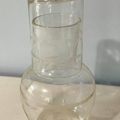 Vintage 14pc lot of clear etched glasses + pitcher