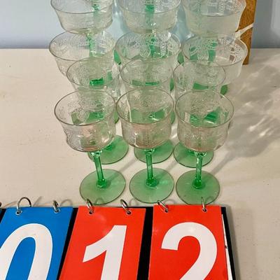 Vintage 15pc lot Depression etched glass stemware