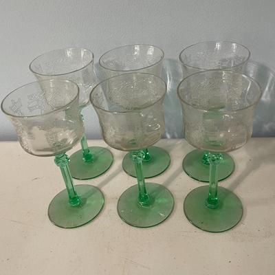 Vintage 15pc lot Depression etched glass stemware