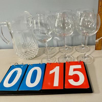 Wine glass + pitcher 7pc lot