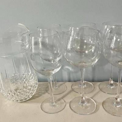 Wine glass + pitcher 7pc lot