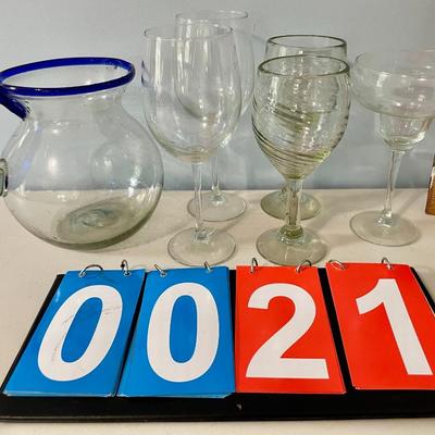 Mixed 5pc stemware lot + pitcher