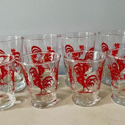 Lot of 8 rooster glasses