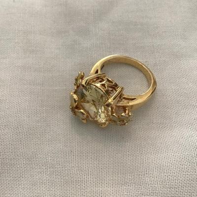 Sale Photo Thumbnail #116: Beautiful gold tone, vintage fashion ring nice with rhinestone and enamel flowers. Size 5 please see attached photos.