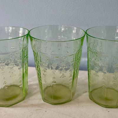 Vintage 11pc lot uranium glass stemware and vaseline hobnail goblet