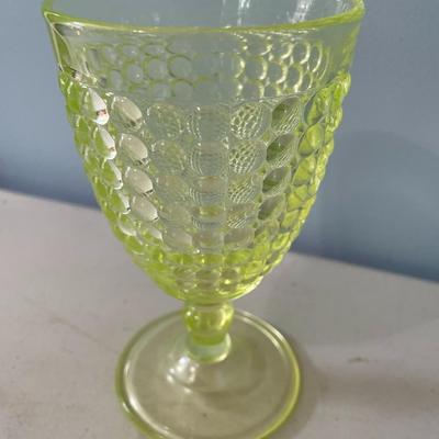 Vintage 11pc lot uranium glass stemware and vaseline hobnail goblet
