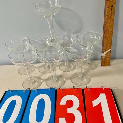 Lot of 8 vintage hollow-stem champagne coupe glasses