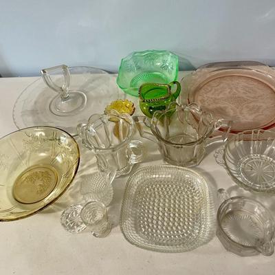 Vintage 14pc mixed Depression glass lot