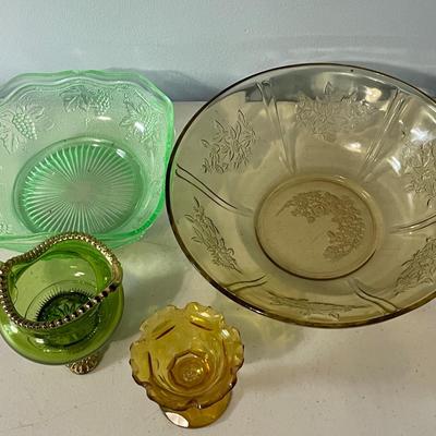 Vintage 14pc mixed Depression glass lot