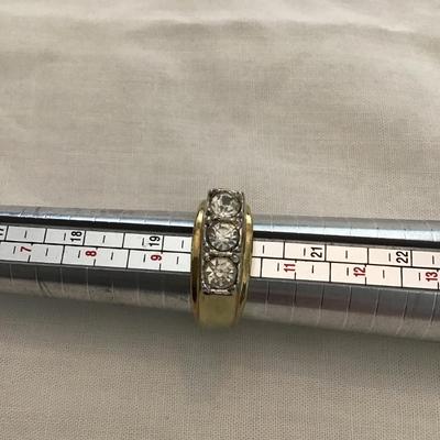 Sale Photo Thumbnail #174: Vintage Gold tone, fashion statement ring with rhinestones size 10. Please see attached photos.