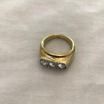 Sale Photo Thumbnail #176: Vintage Gold tone, fashion statement ring with rhinestones size 10. Please see attached photos.