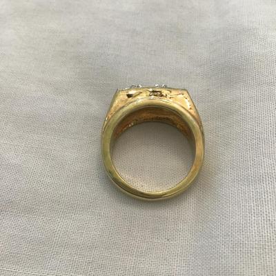 Sale Photo Thumbnail #175: Vintage Gold tone, fashion statement ring with rhinestones size 10. Please see attached photos.