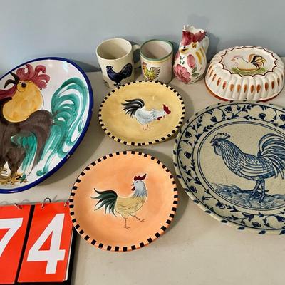 Mixed 10pc lot Rooster dishes + cups