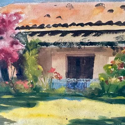 Original Merle Foshag rooster & landscape double-sided watercolor