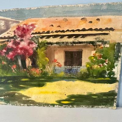 Original Merle Foshag rooster & landscape double-sided watercolor