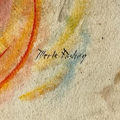 Original Merle Foshag rooster & landscape double-sided watercolor