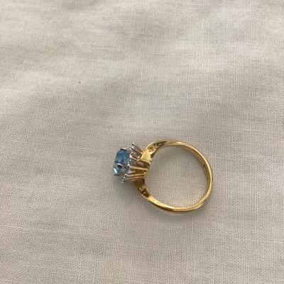 Sale Photo Thumbnail #209: Beautiful 18 karat gold filled vintage fashion ring with baby blue rhinestone size 7 1/2 please see attached photos