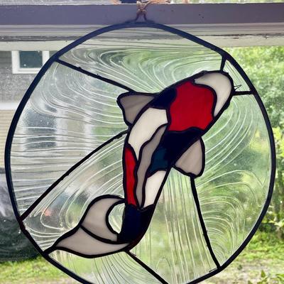 Vintage koi stained glass window