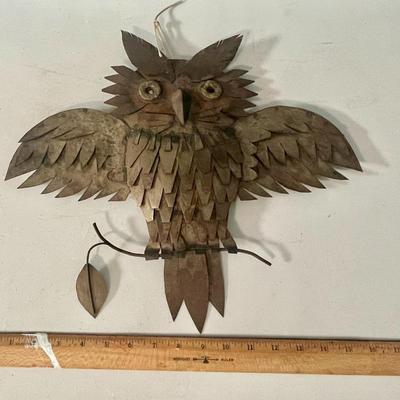 Vintage cut metal owl wall hanging