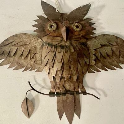 Vintage cut metal owl wall hanging
