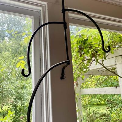 Antique wrought iron mounted 3-arm plant hanger