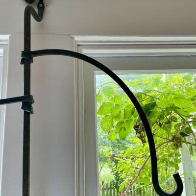 Antique wrought iron mounted 3-arm plant hanger