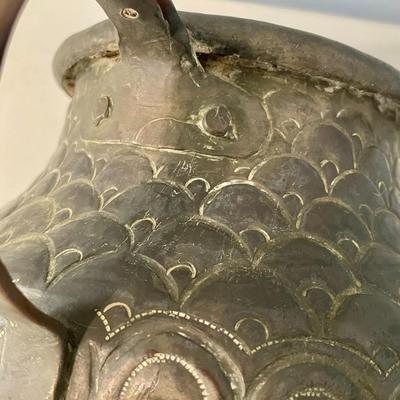 Antique gadrooned copper double-handled jug