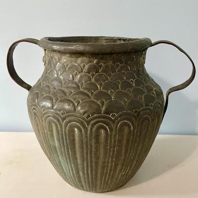 Antique gadrooned copper double-handled jug