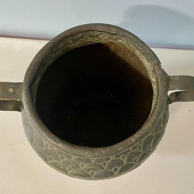 Antique gadrooned copper double-handled jug