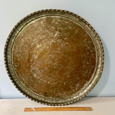 Antique hand-hammered copper Qajar table-top serving tray