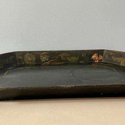 Vintage painted metal toile tray + punched metal wall hanging