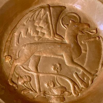 Antique copper repousse charger plate