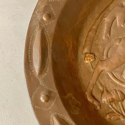 Antique copper repousse charger plate