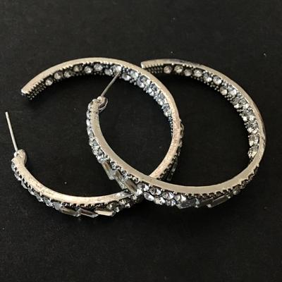 Gorgeous Silver tone crystal rhinestone hoop earrings very nice