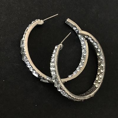 Gorgeous Silver tone crystal rhinestone hoop earrings very nice