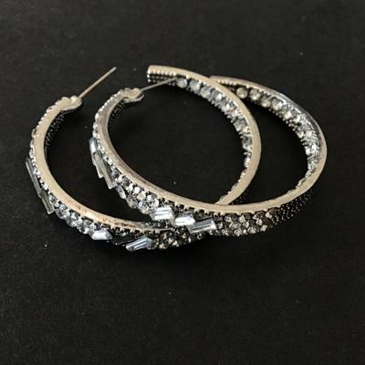 Gorgeous Silver tone crystal rhinestone hoop earrings very nice