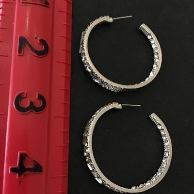 Gorgeous Silver tone crystal rhinestone hoop earrings very nice