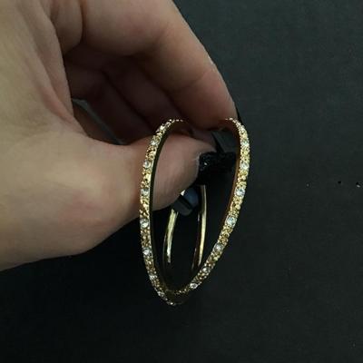 Beautiful gold tone hoop earrings rhinestone, & textured