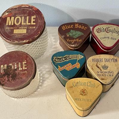 Mixed 7pc lot vintage tins & shaving cream jars