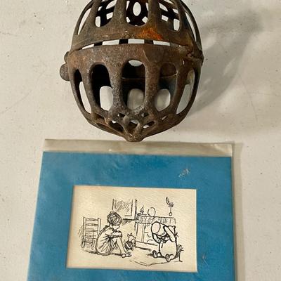 Antique wood milk pail, stringer and extras